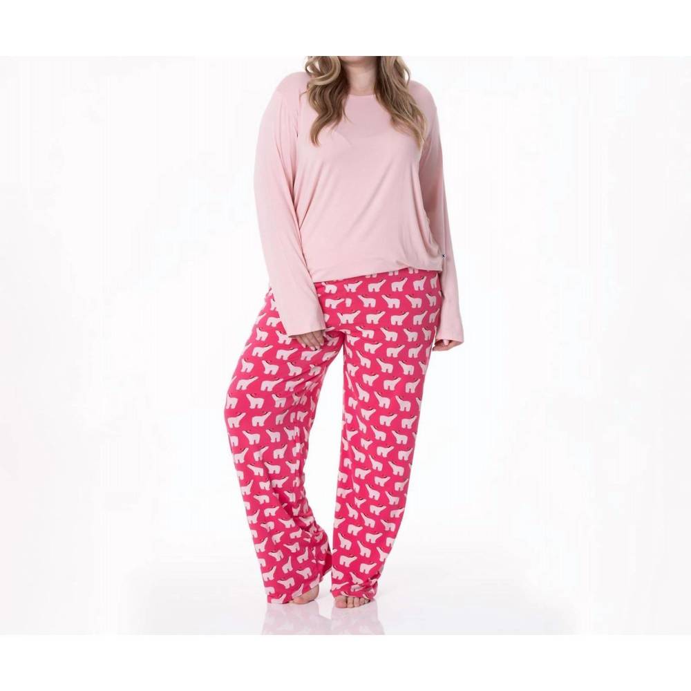 NEW KICKEE long sleeve tee & pajama pants set in winter rose polar bears
